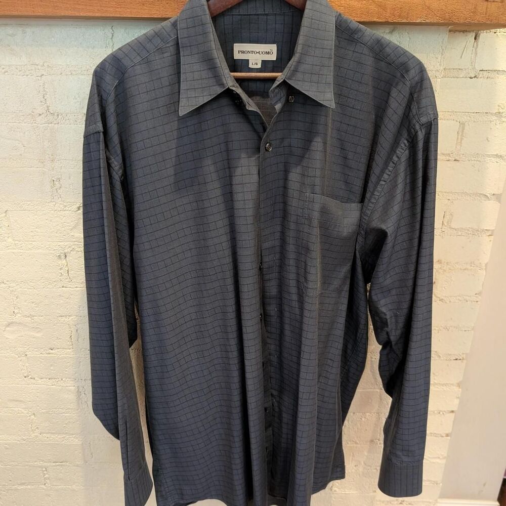 Pronto Uomo Navy Blue with Black Stripes Button-Up Shirt